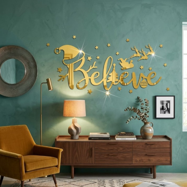 Acrylic Mirror "Believe" Wall Decoration – Large 3D Inspirational Wall Art Sticker Decals (2x6 Feet)